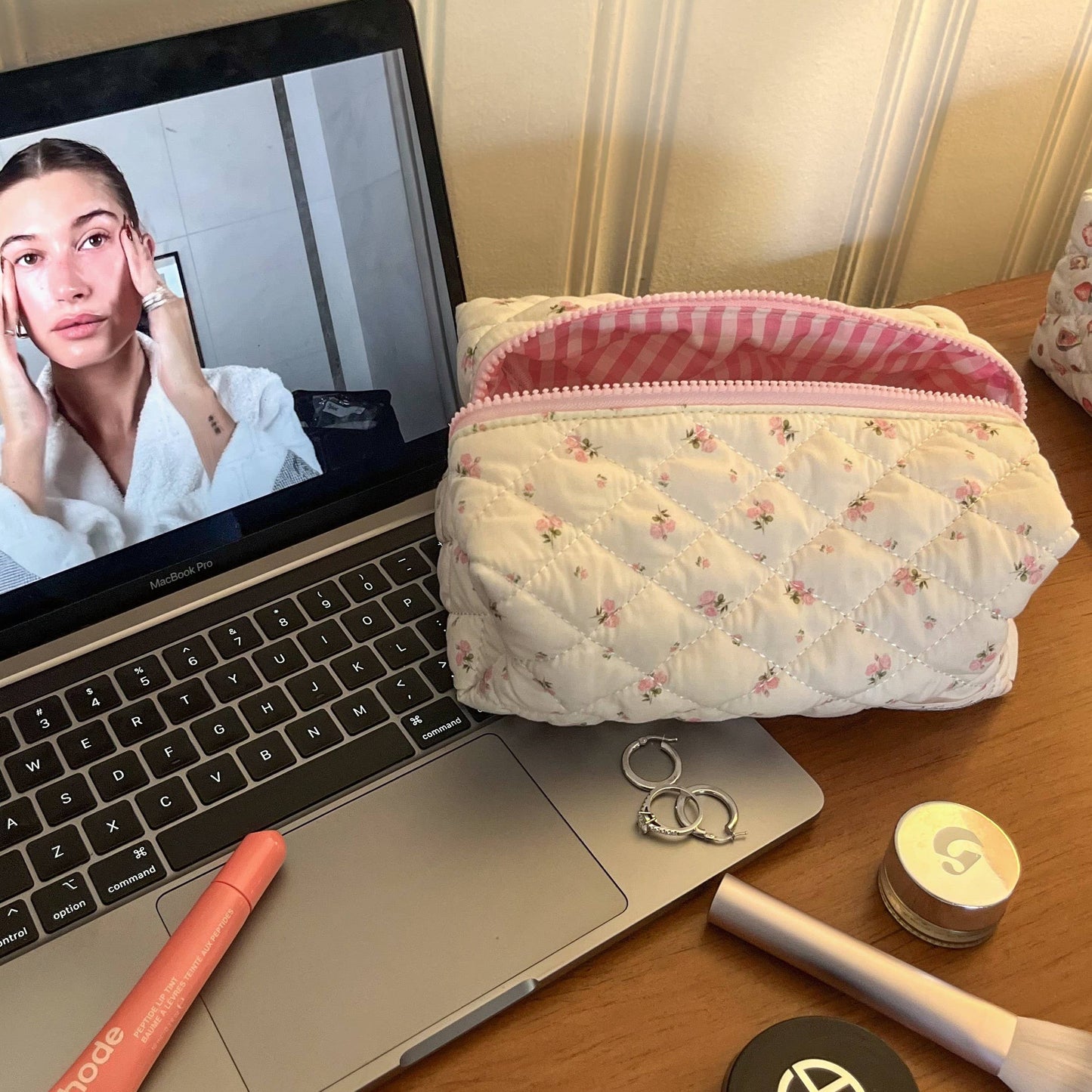 Pink Rose Makeup Bag