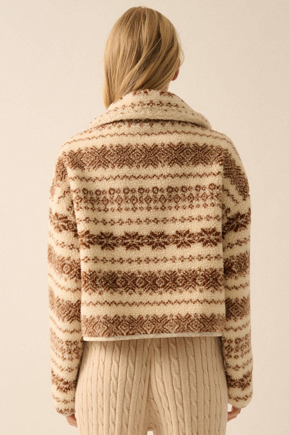 Alpine-Print Sherpa Fleece Pocket Jacket