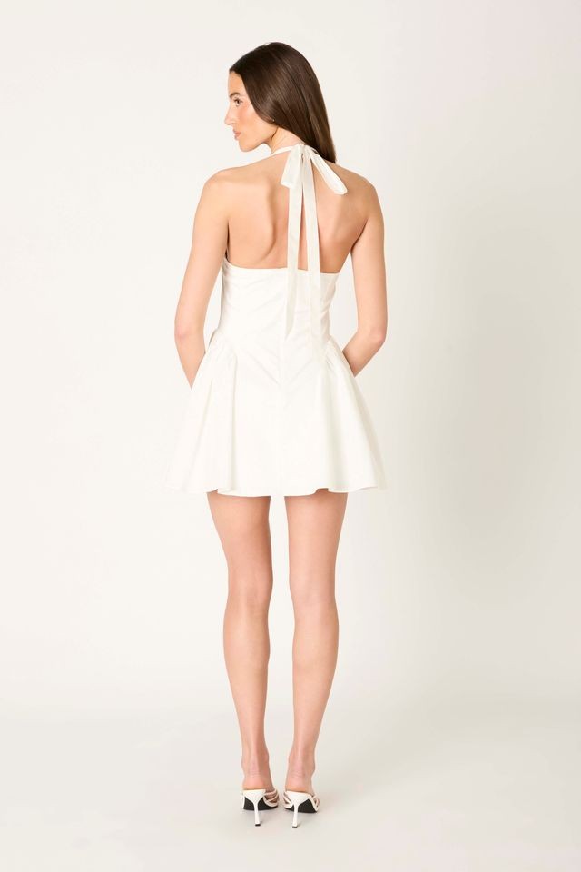 Lyra White Halter Lace Dress