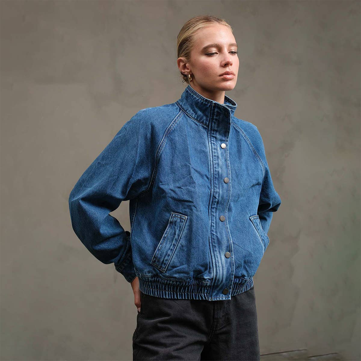 Washed Denim Bomber Jacket