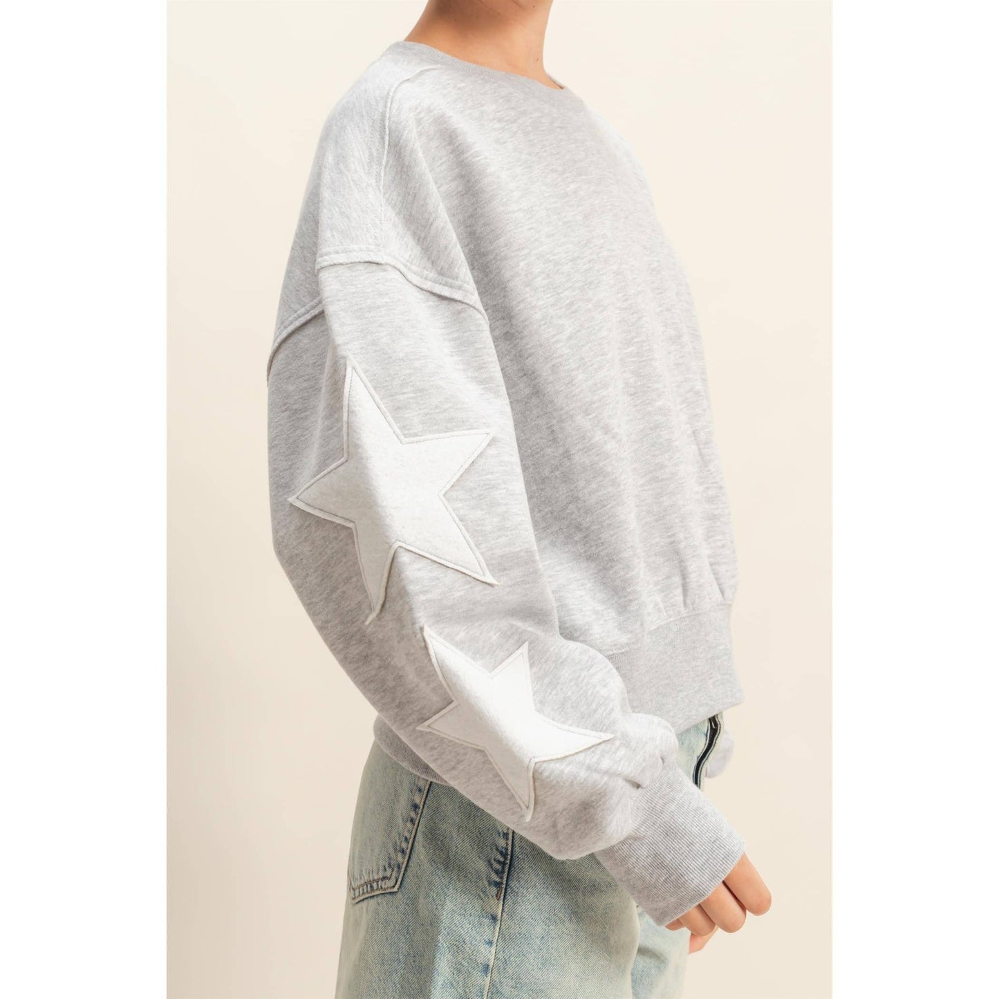 Star Patch Crewneck in Heather Grey