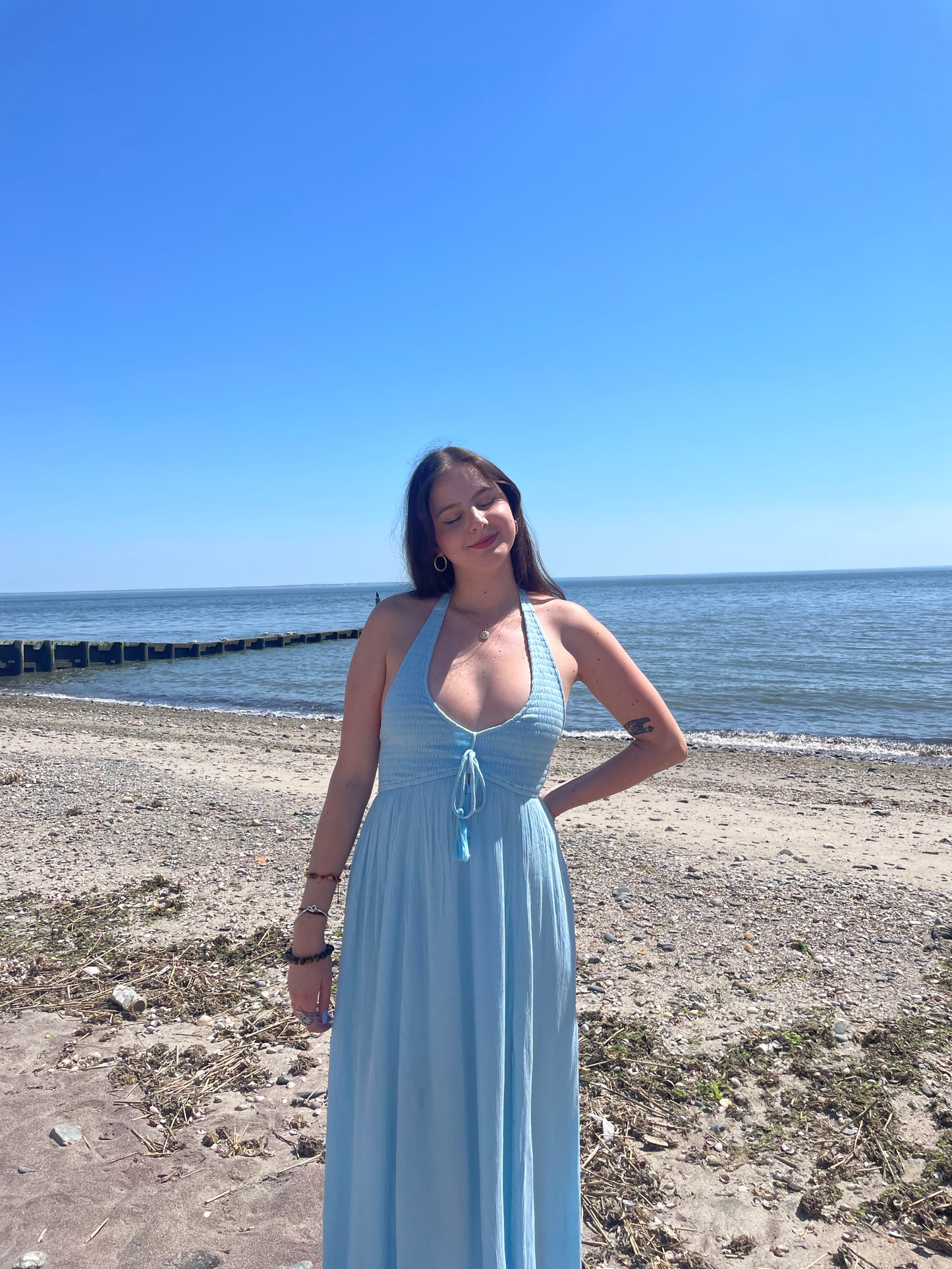 Blue Splash Halter Dress