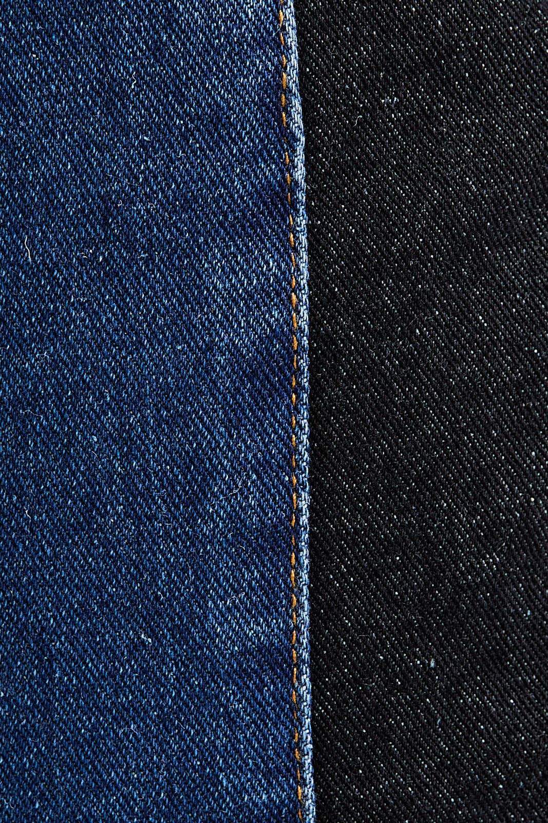 SIDE BOW DETAIL & CONTRAST DENIM MINI SKIRT: DENIM-BLACK