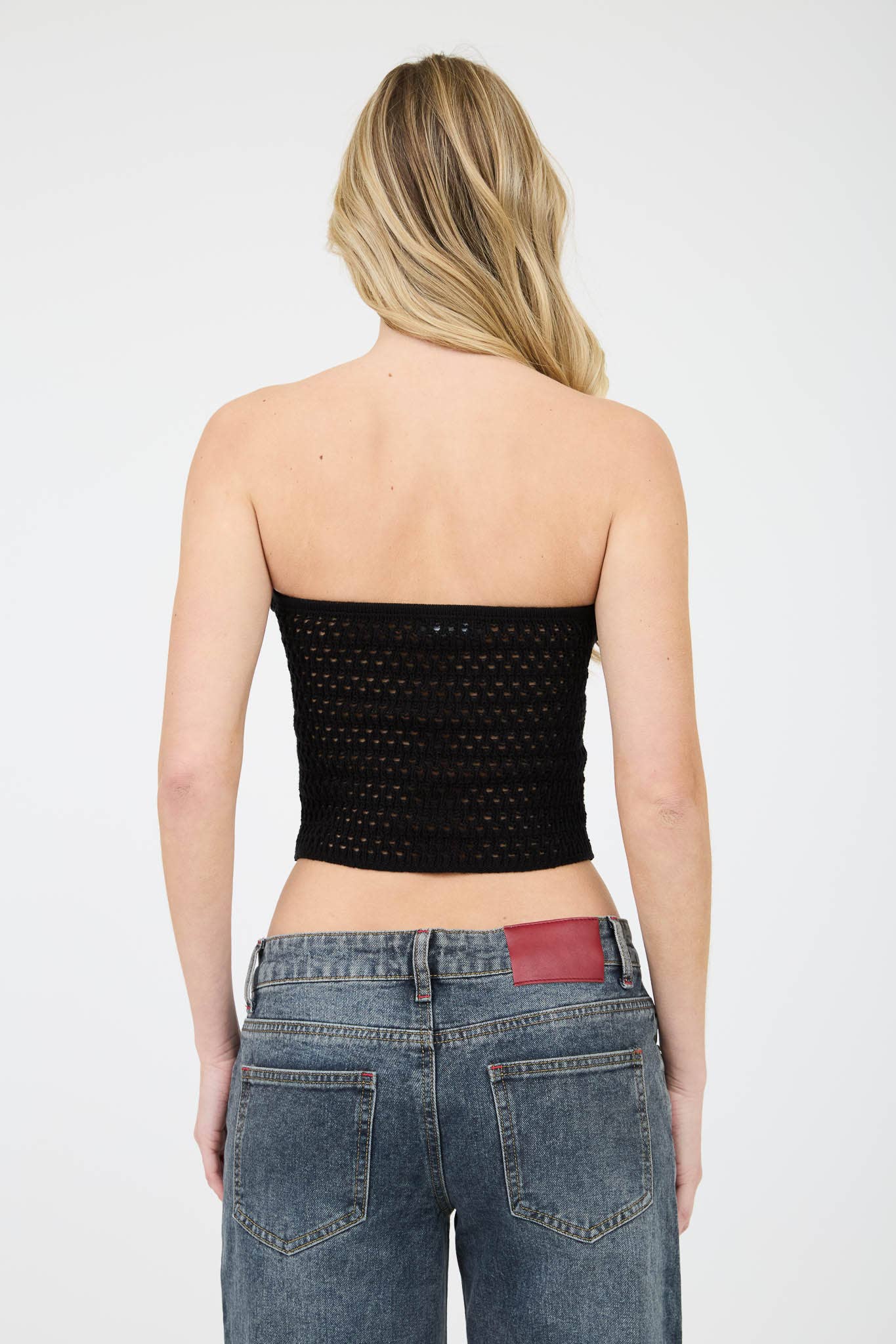 Black Strapless Crochet Tube Top