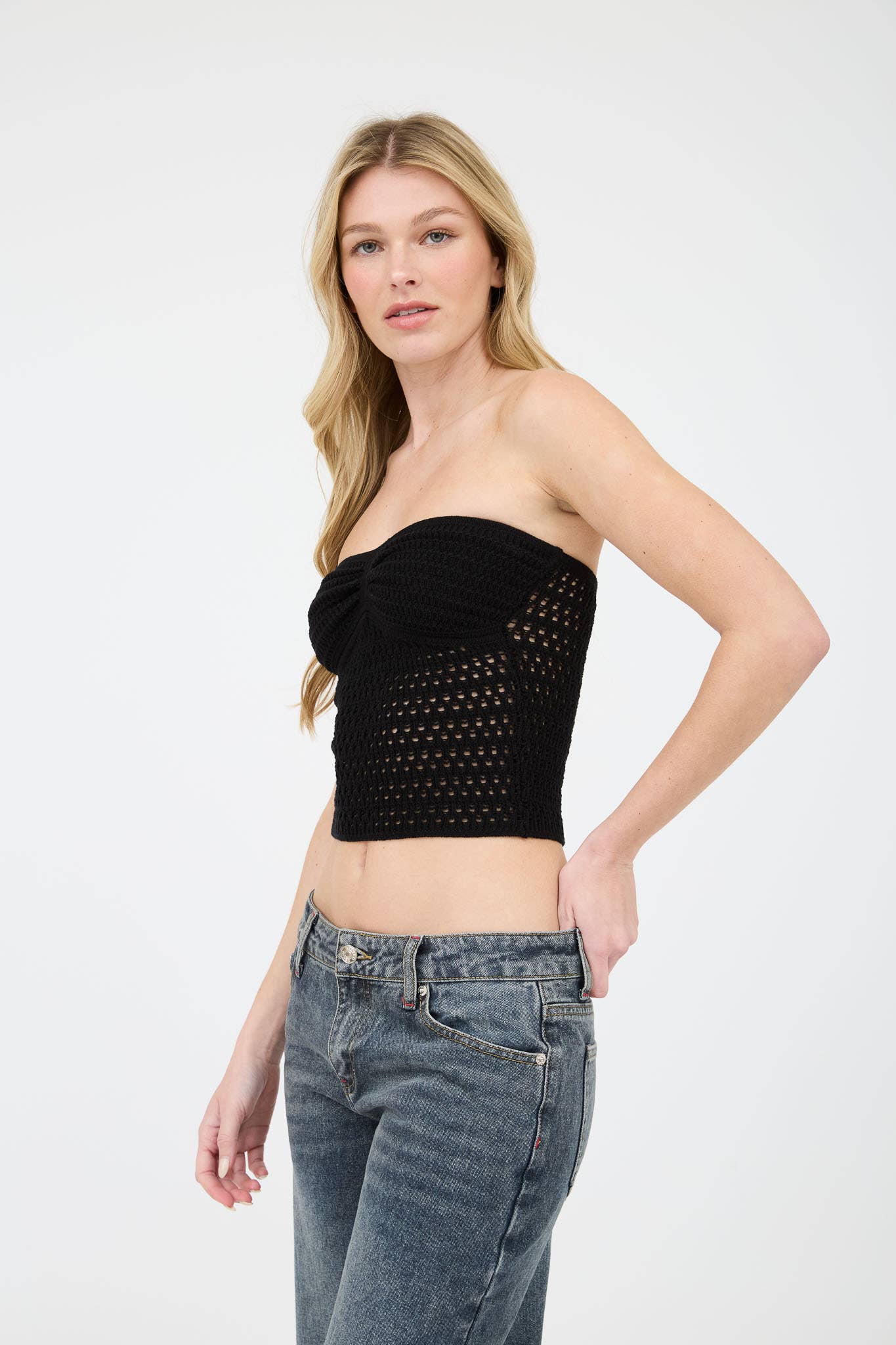 Black Strapless Crochet Tube Top