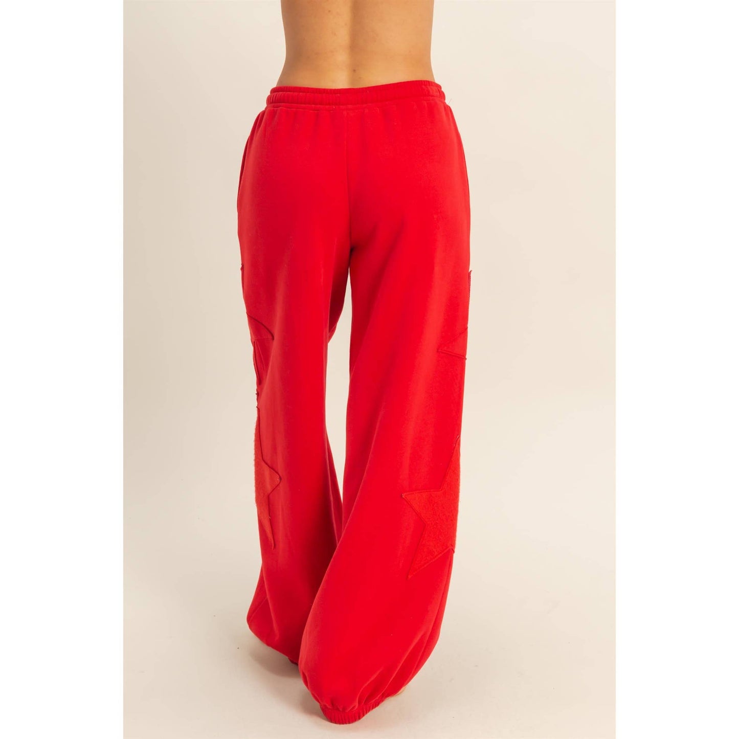 Star Patch Casual Drawstring Jogger Pants in RED