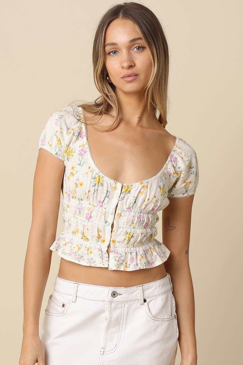 Kay Floral Smocked Crop Top