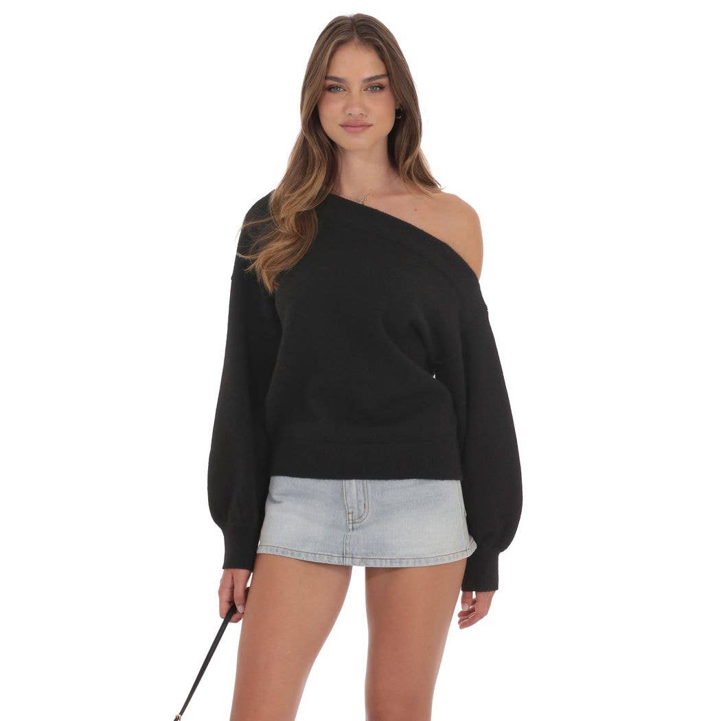 Off Shoulder Knitted Jumper in Black
