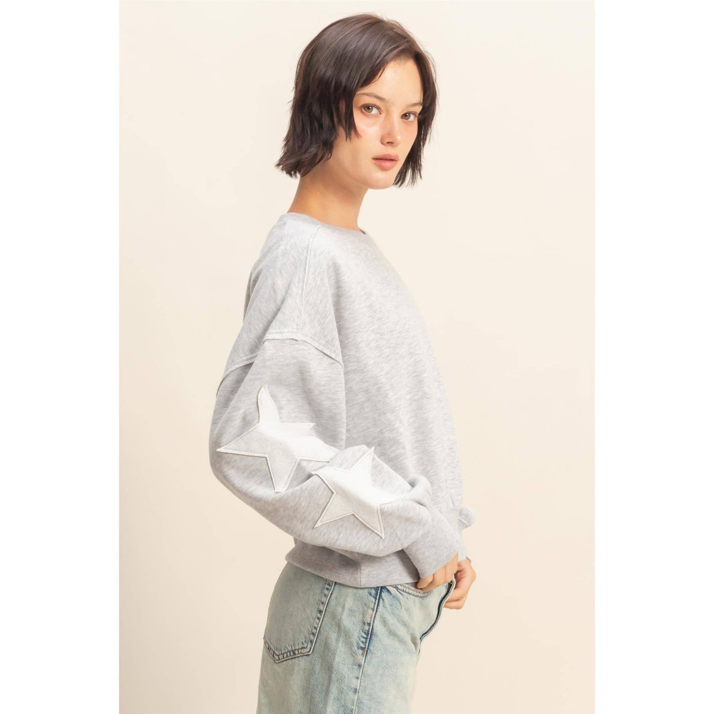 Star Patch Crewneck in Heather Grey