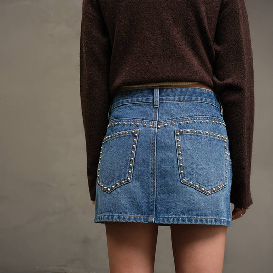Studded Edge Denim Mini Skirt