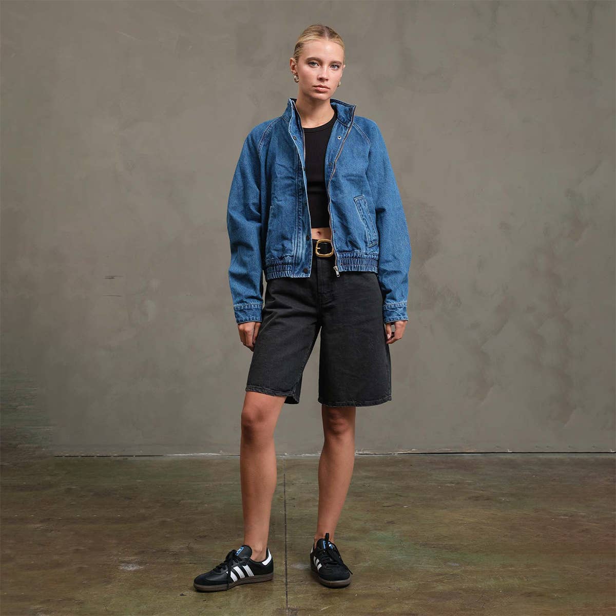 Washed Denim Bomber Jacket