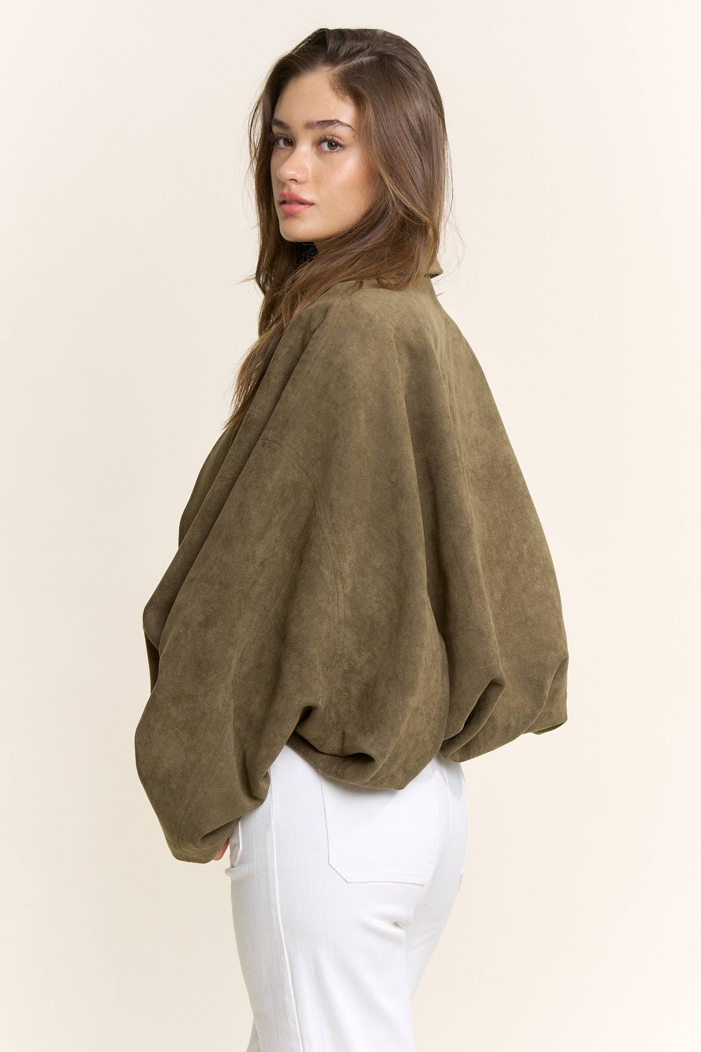 Olive Suede Bomber Jacket