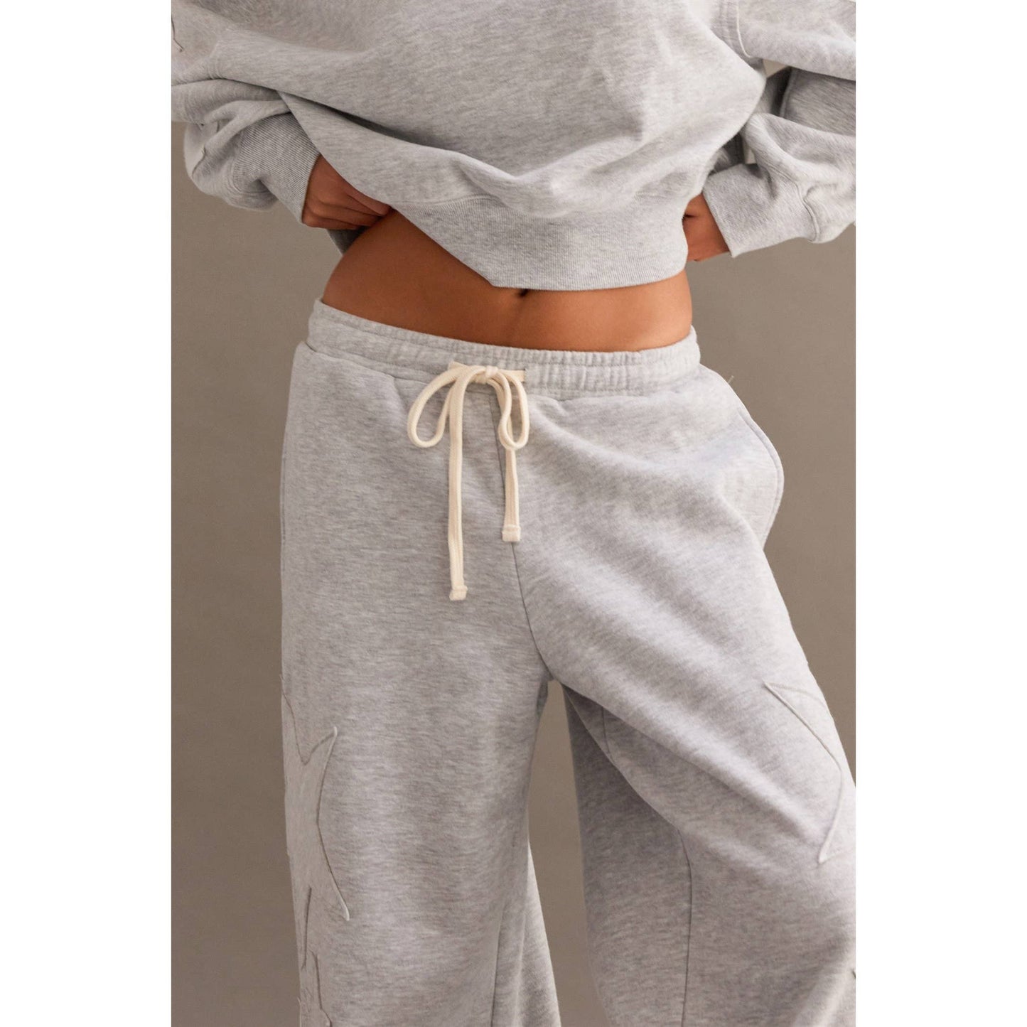 Star Patch Casual Drawstring Jogger Pants in Heather Grey
