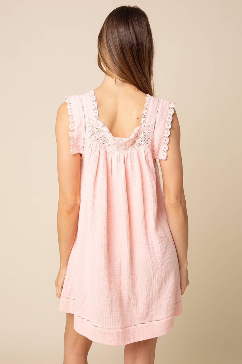 Jamya Square-Neck Empire Mini Dress in Coral