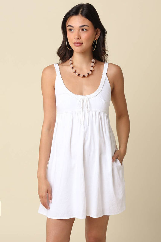 Ethel Babydoll Tie Mini Dress in White