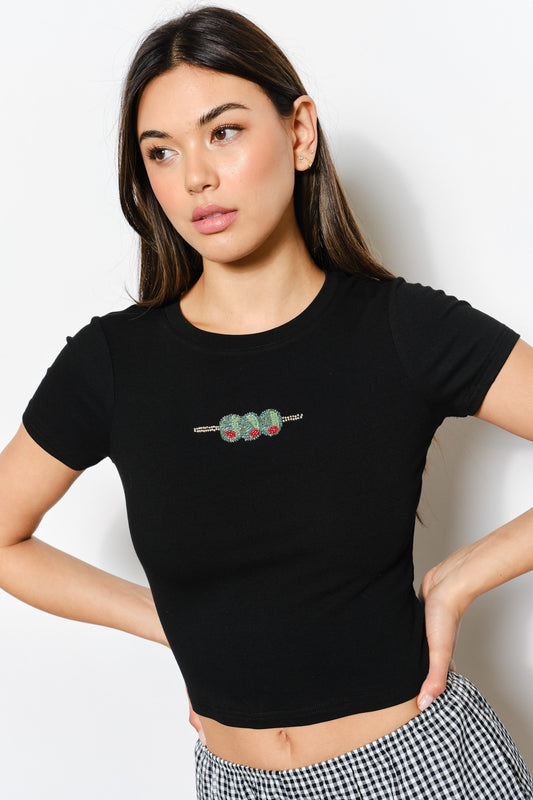 Black Hand Beaded Olive Tee