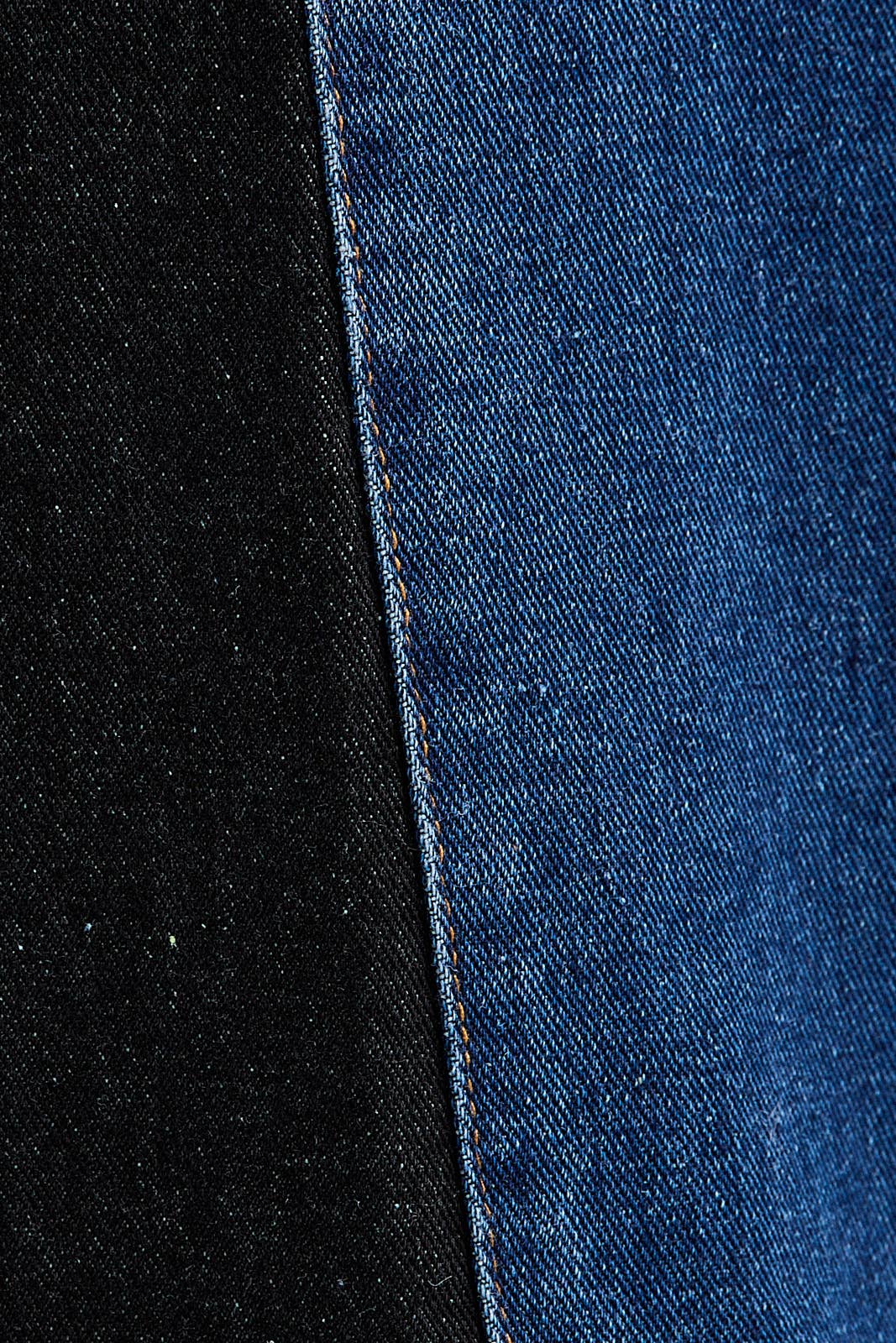 SIDE CONTRAST & BOW DETAIL WIDE PANTS: DENIM-BLACK