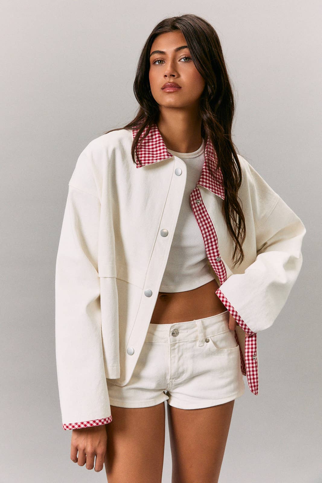Gingham Denim Jacket
