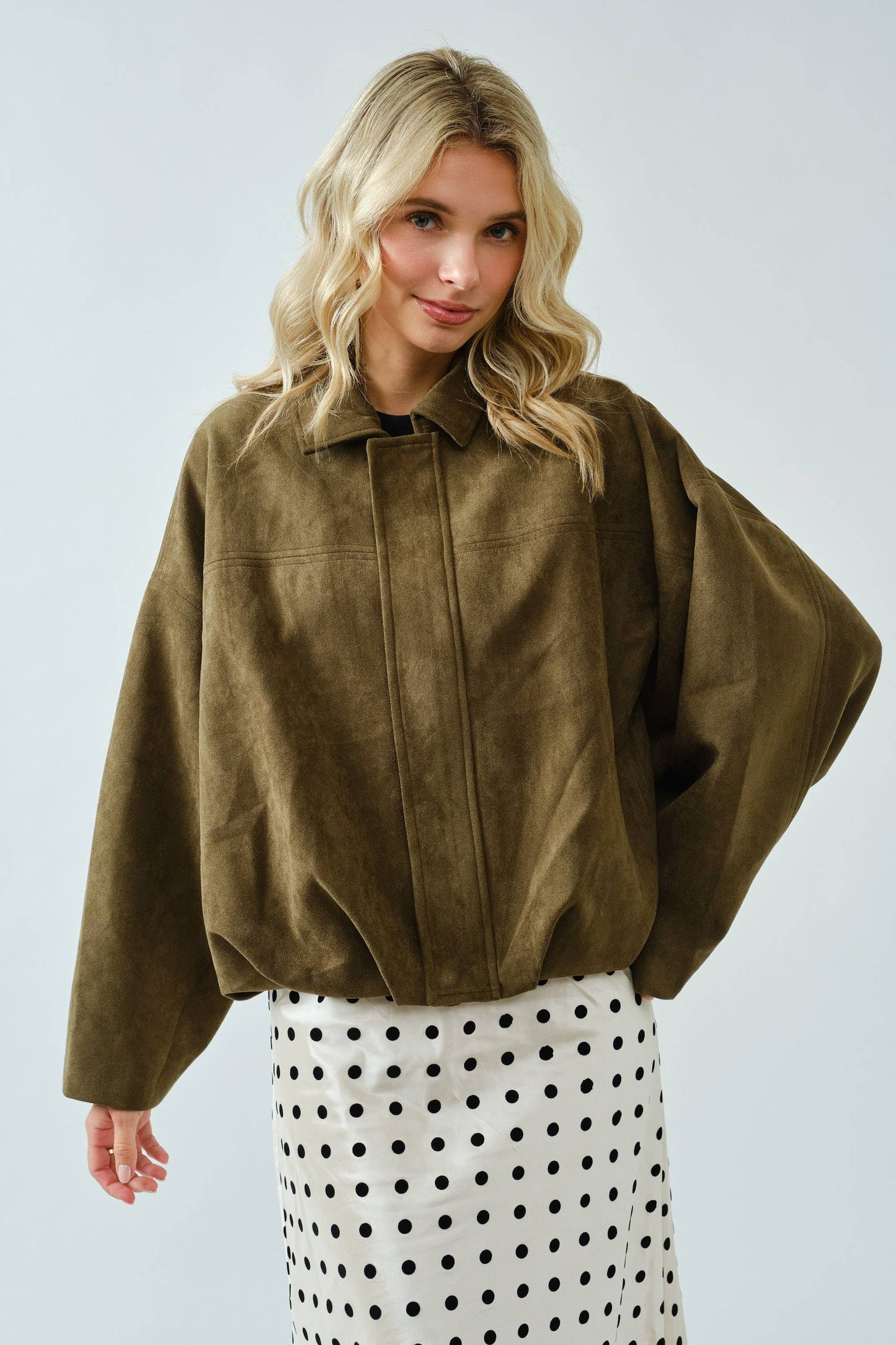 Olive Suede Bomber Jacket
