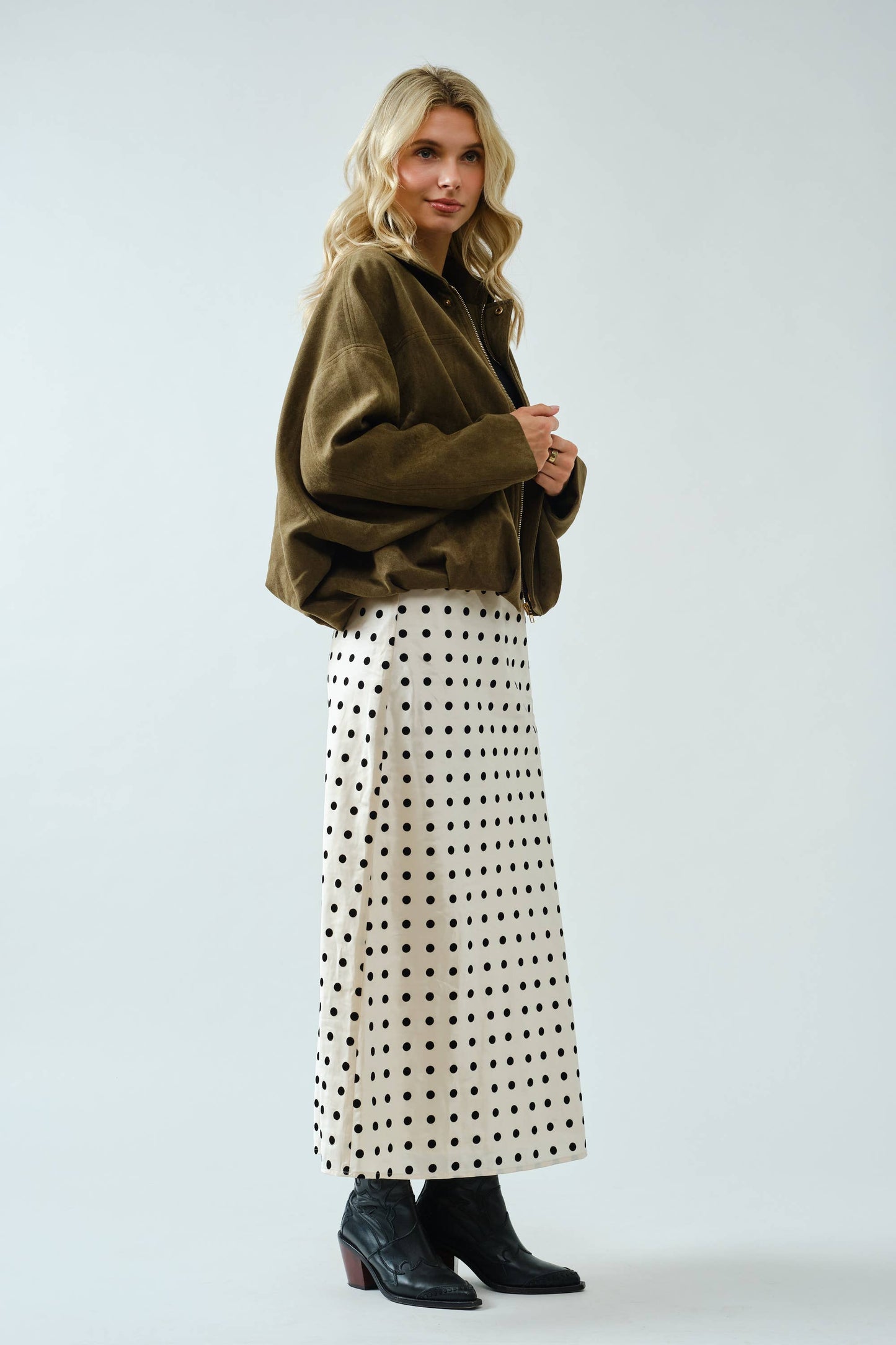 Olive Suede Bomber Jacket