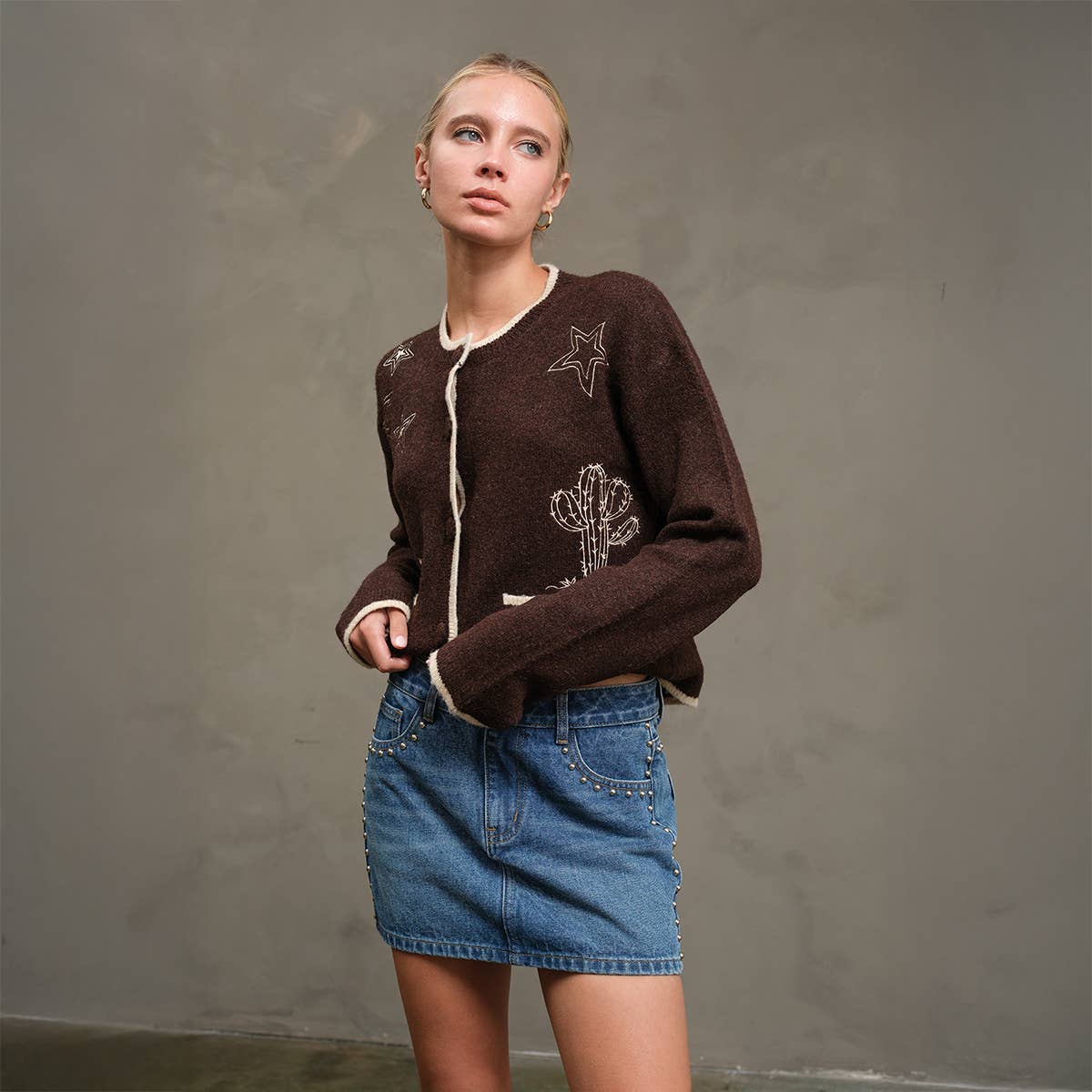 Studded Edge Denim Mini Skirt