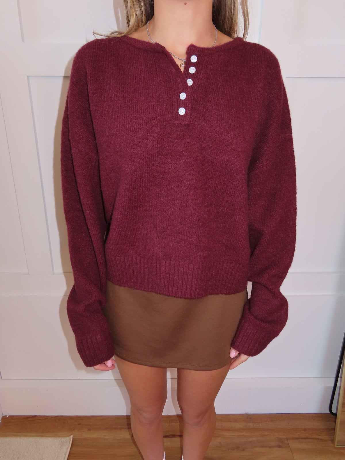Burgundy Button Sweater