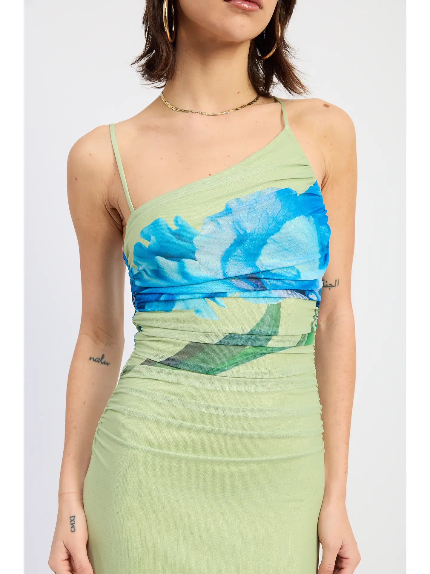 Blue Bloom One-Shoulder Maxi Dress