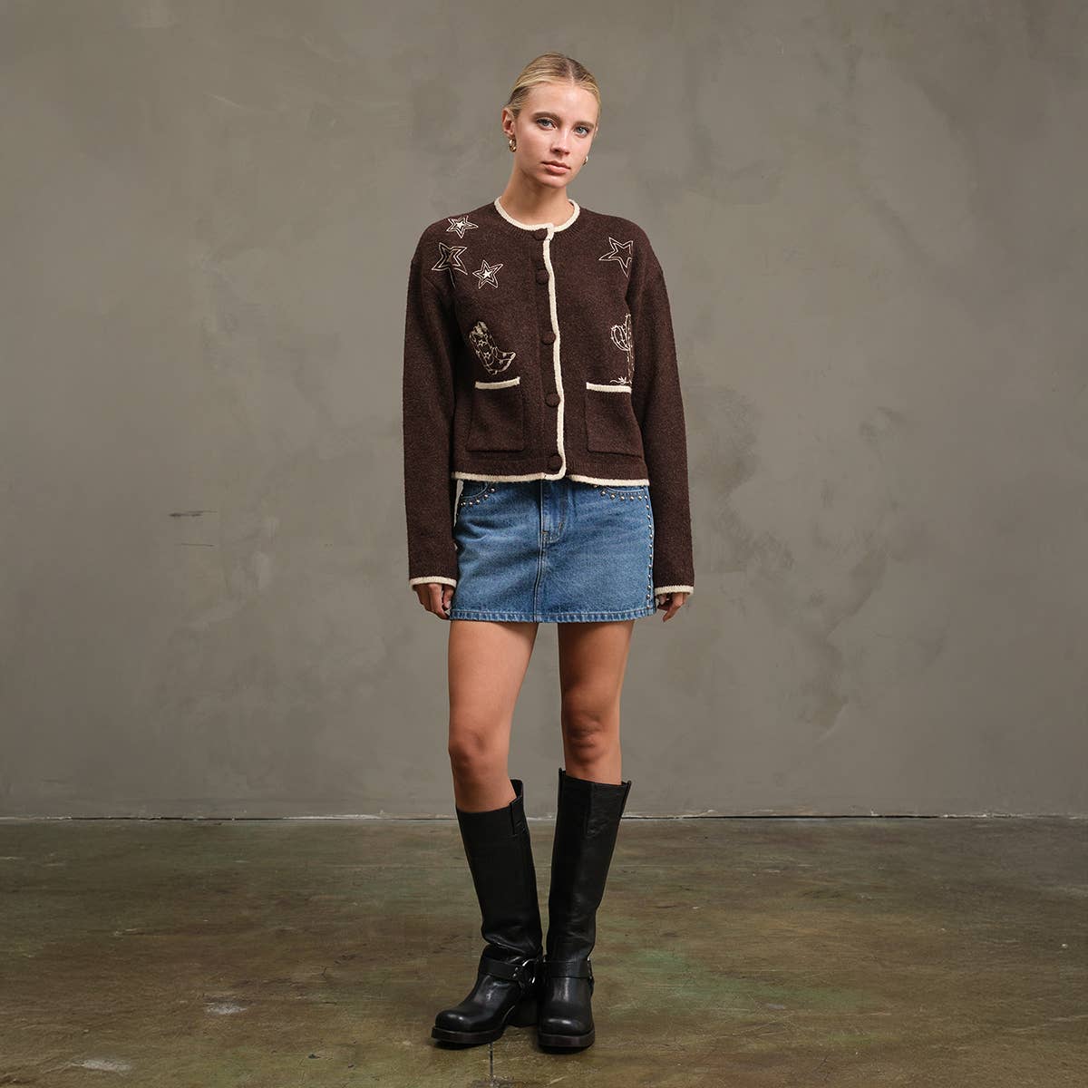 Studded Edge Denim Mini Skirt