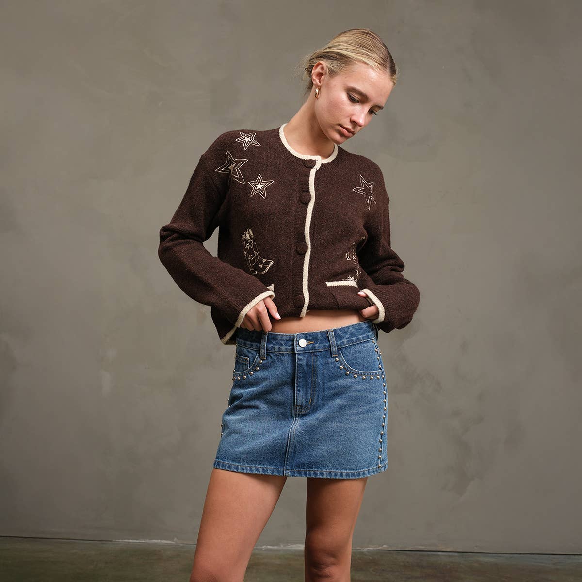 Studded Edge Denim Mini Skirt