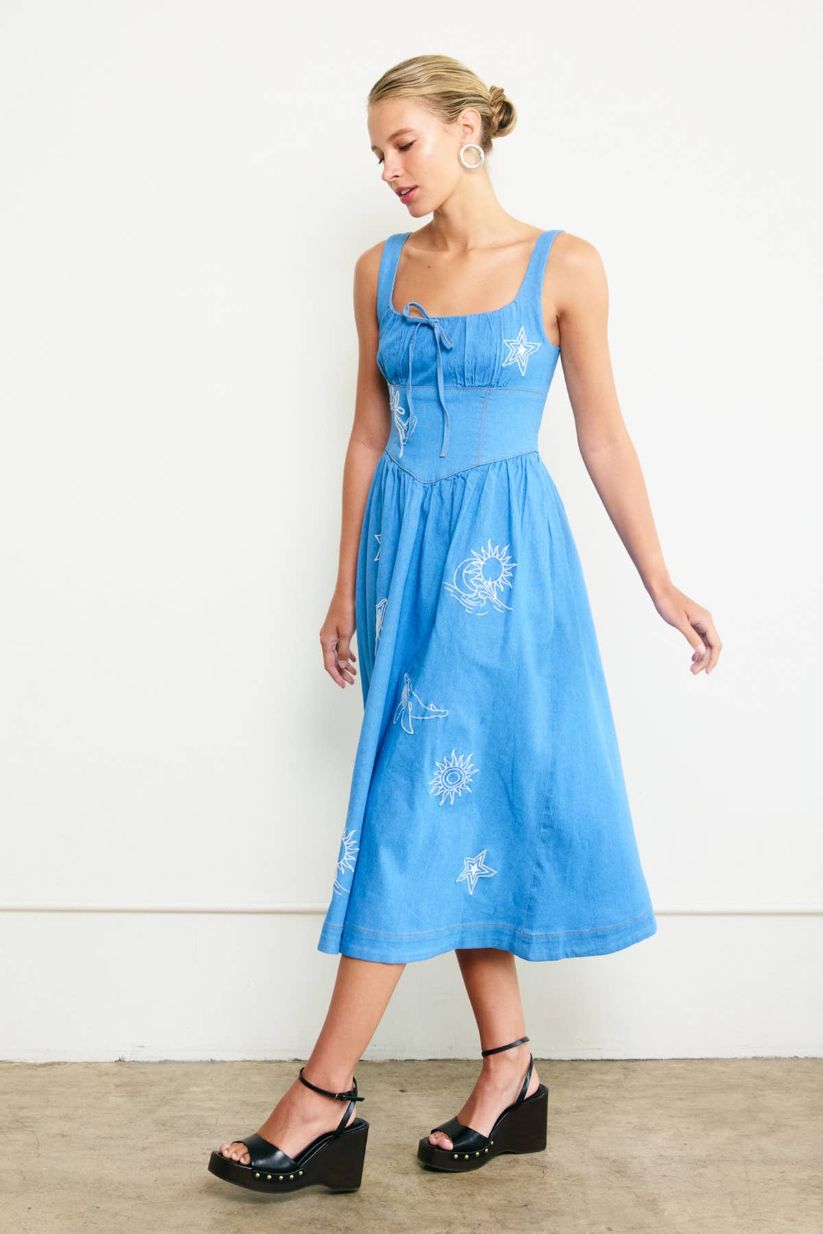 Denim Dress with Embroidery
