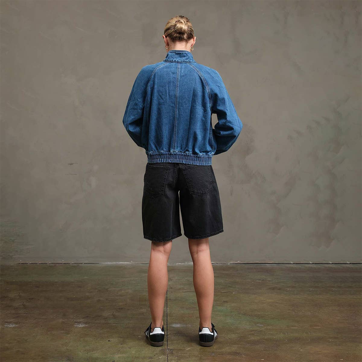 Washed Denim Bomber Jacket