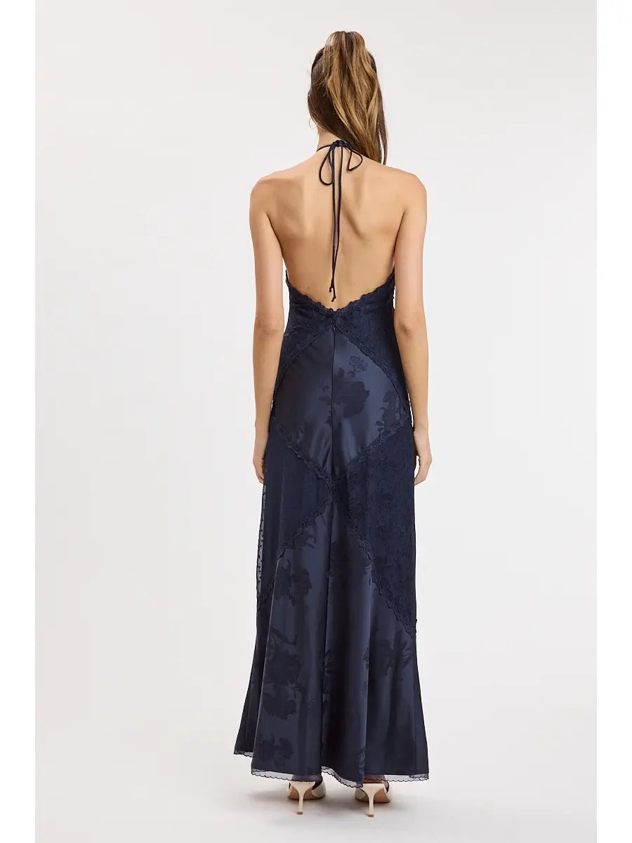 Serena Lace Halter Maxi Dress in Navy