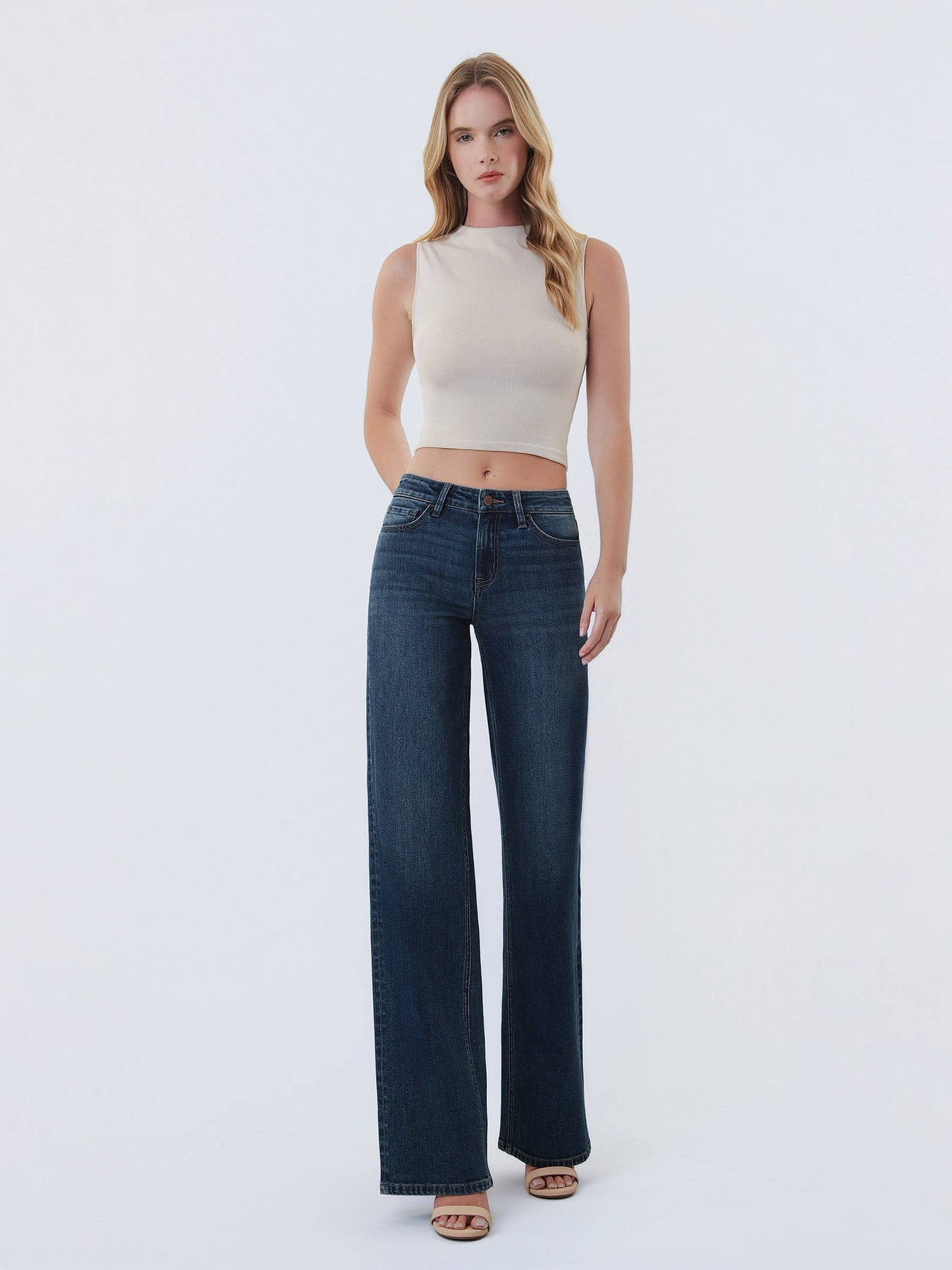 Spellbound Mid Rise Dark Wash Wide Leg Jeans