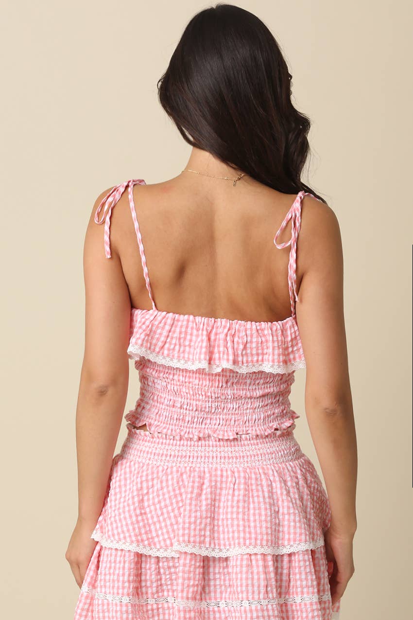 Elisa Smocked Ruffle Crop Top in Coral