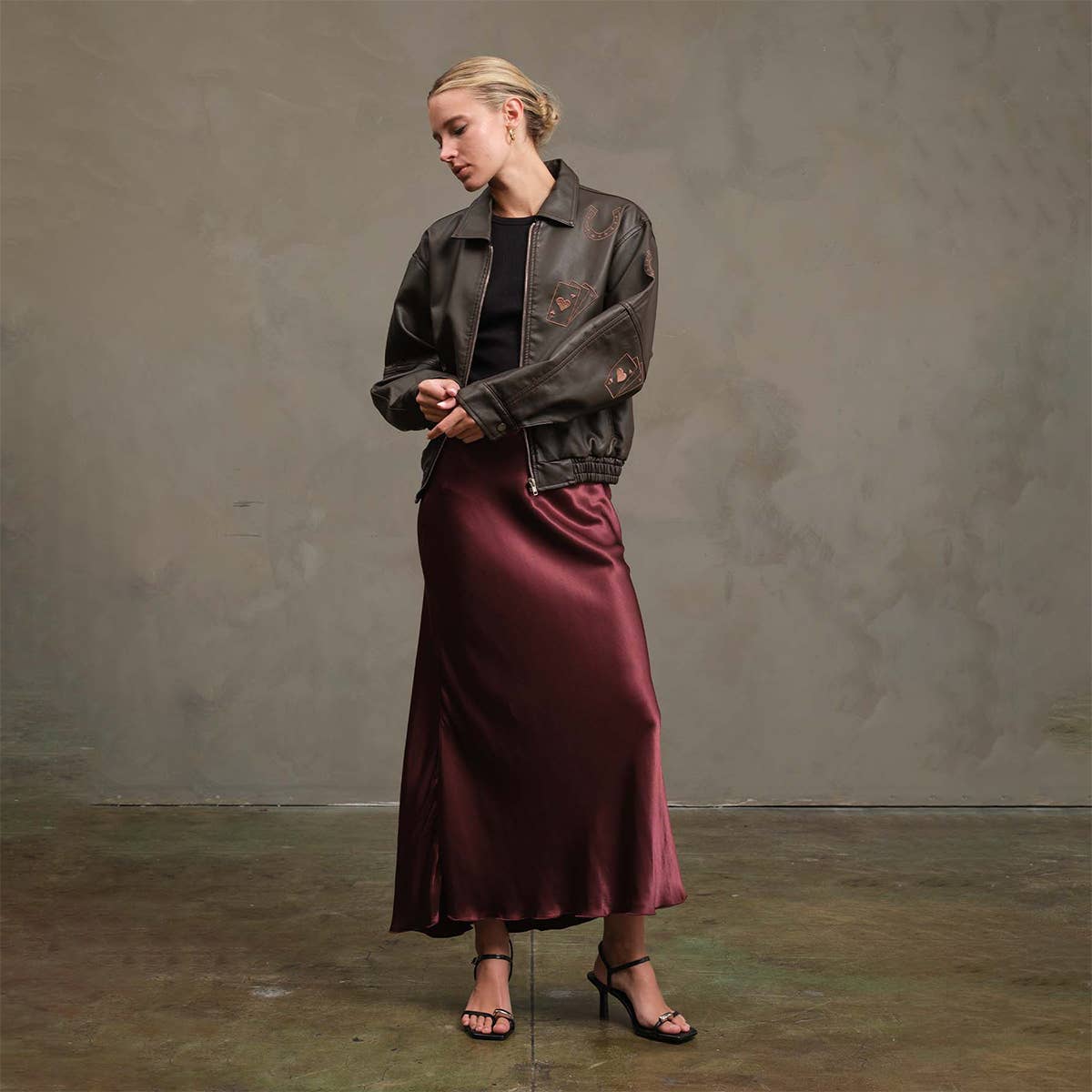 Lucky Charm Embroidered Leather Bomber Jacket