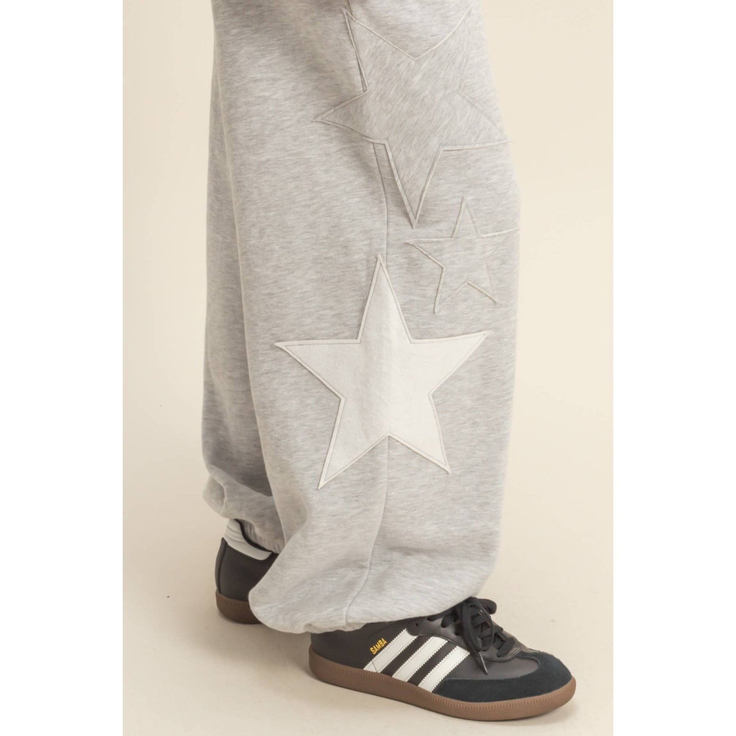 Star Patch Casual Drawstring Jogger Pants in Heather Grey