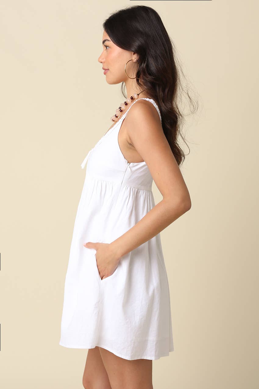 Ethel Babydoll Tie Mini Dress in White