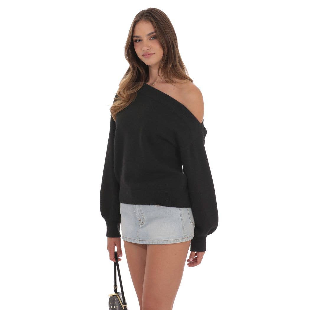 Off Shoulder Knitted Jumper in Black