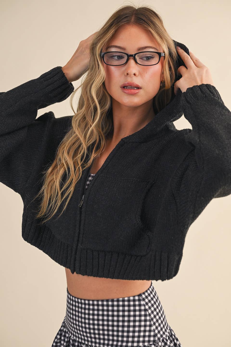 Knit Zip Up Hoodie Sweater: Brown