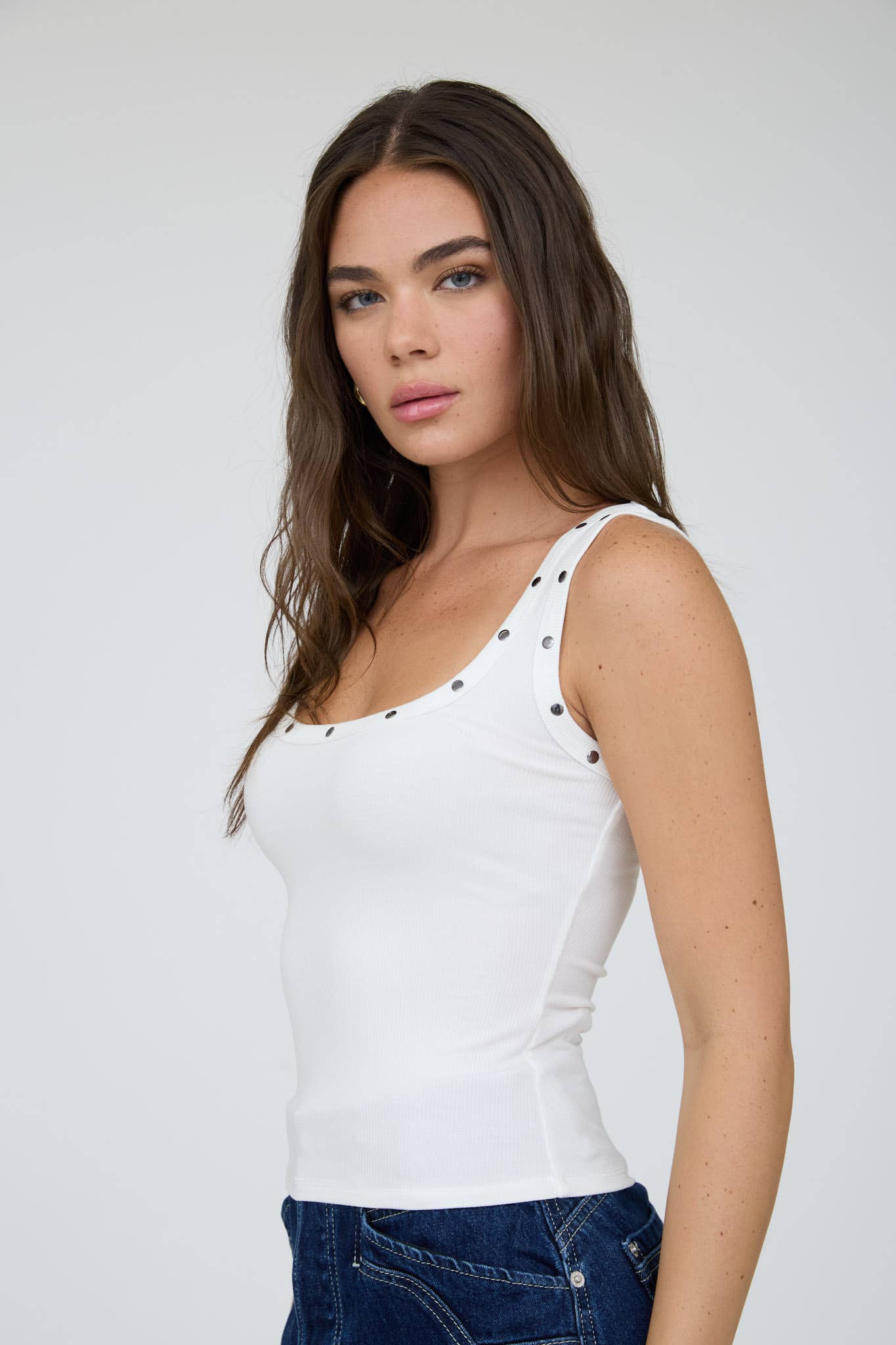 The Studded Muse Tank in White