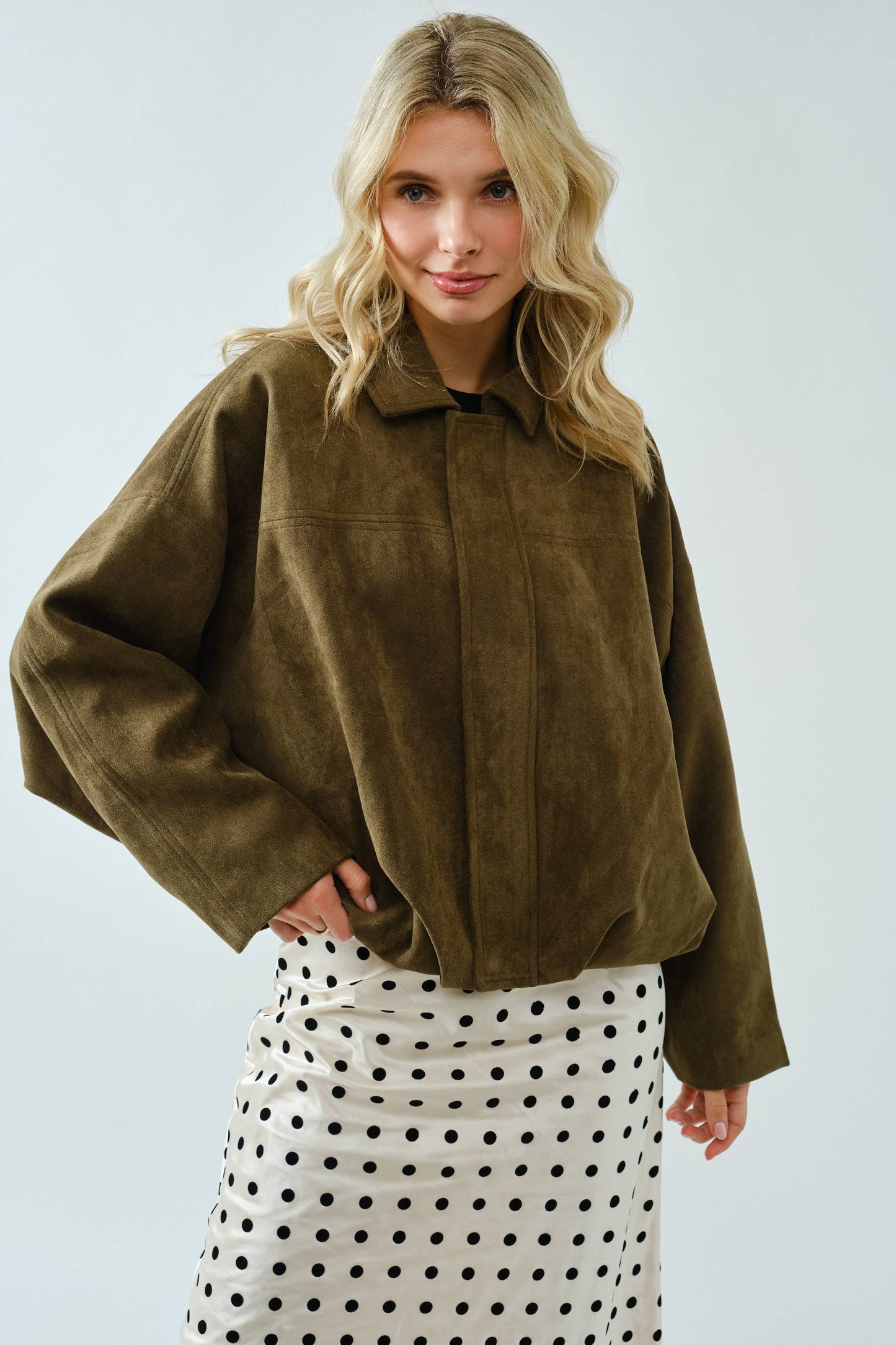 Olive Suede Bomber Jacket