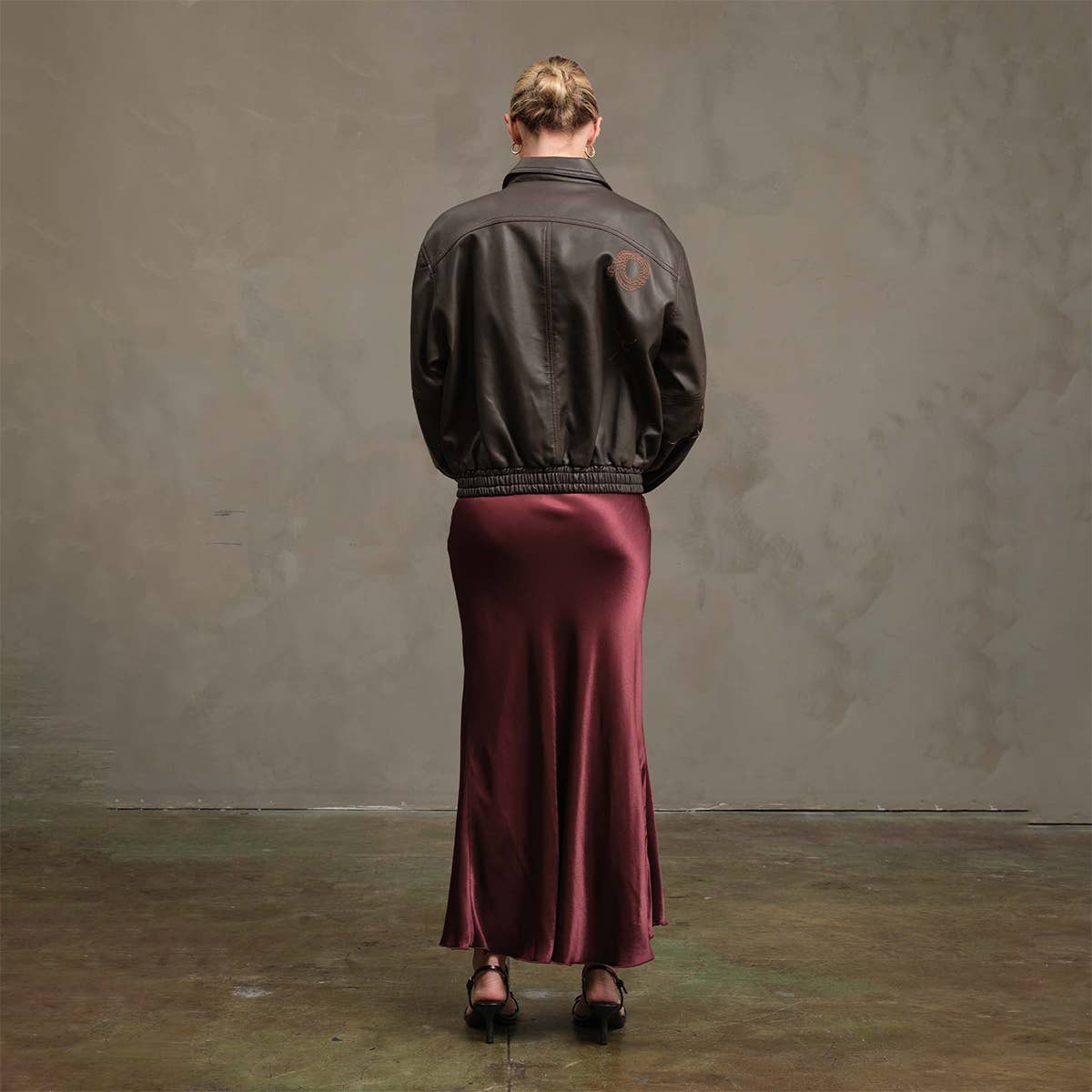 Lucky Charm Embroidered Leather Bomber Jacket