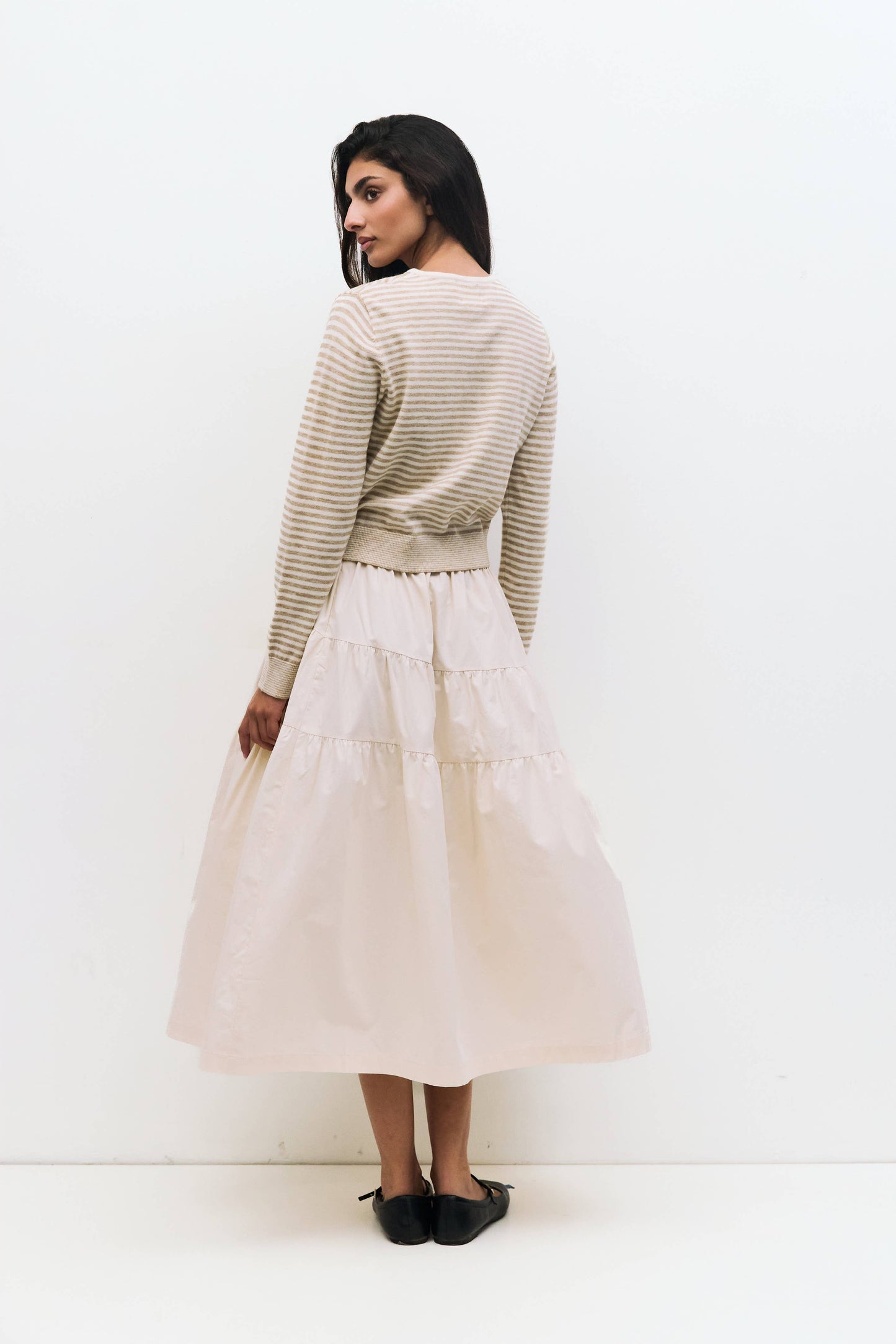 The Sunday Cardigan in Beige Stripe
