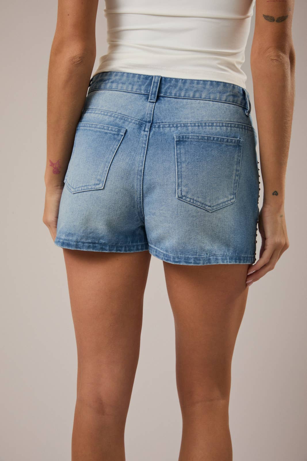 Low Rise Denim Studded Skort