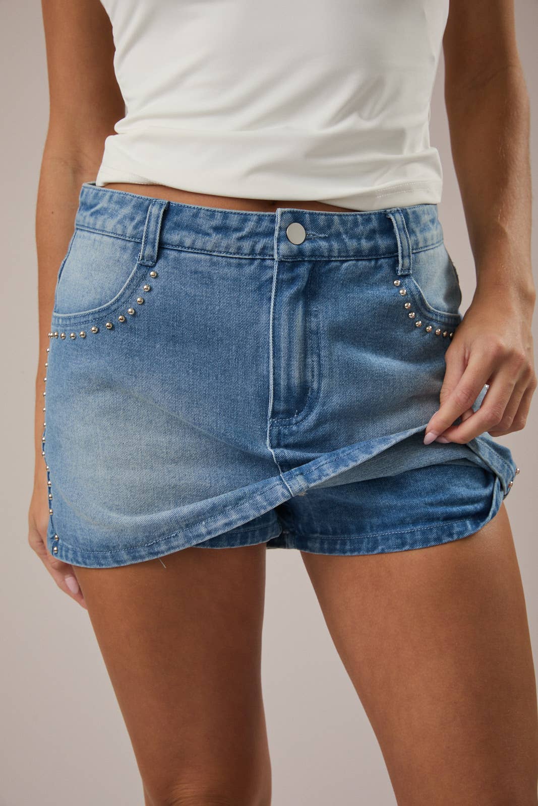 Low Rise Denim Studded Skort