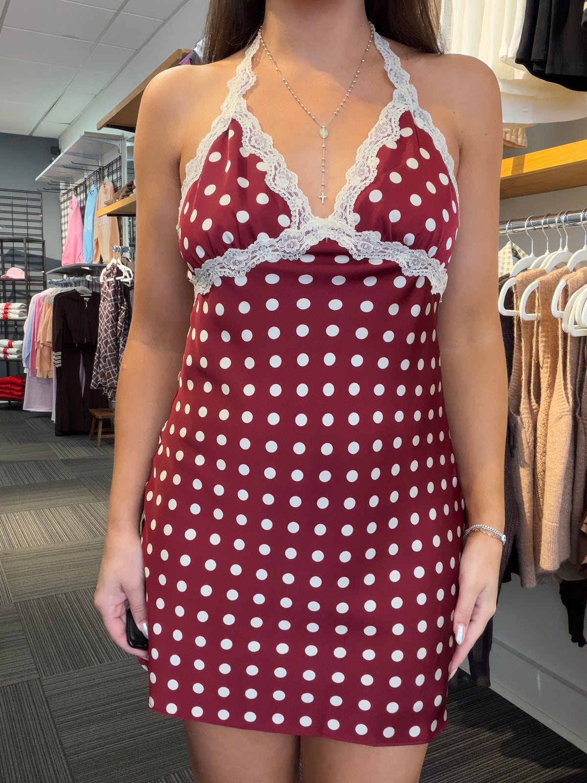 Spot on Dress in Maroon