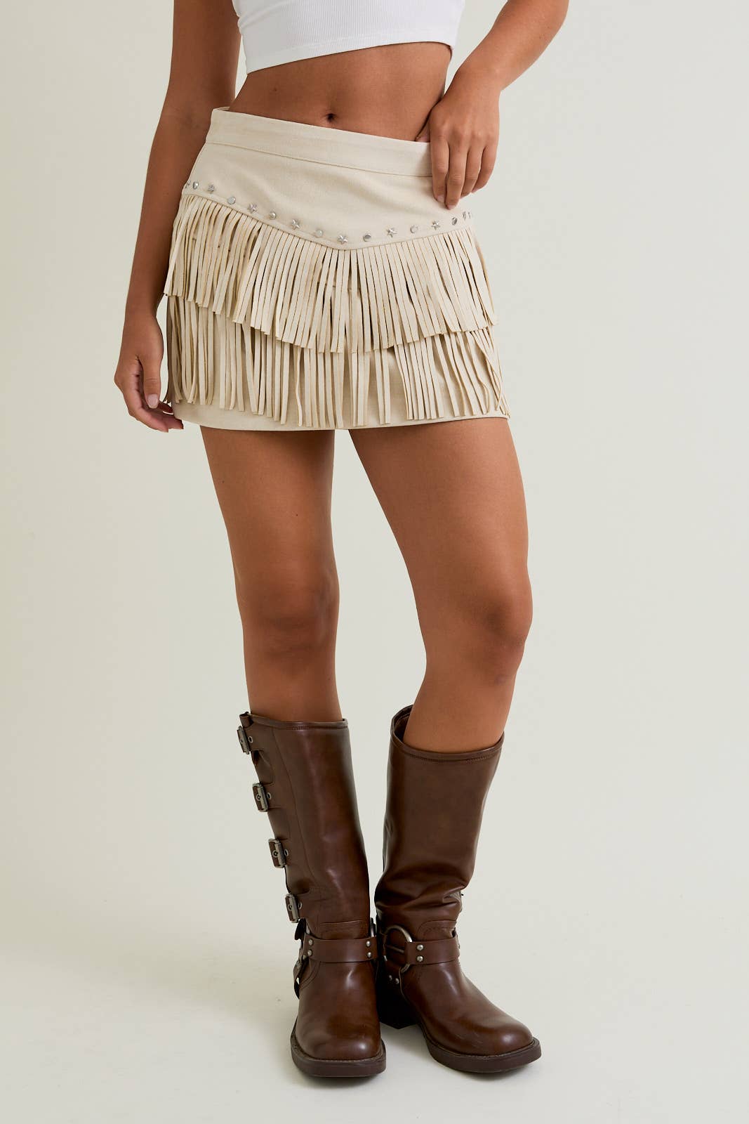 SUEDE SKIRT WITH FRINGE