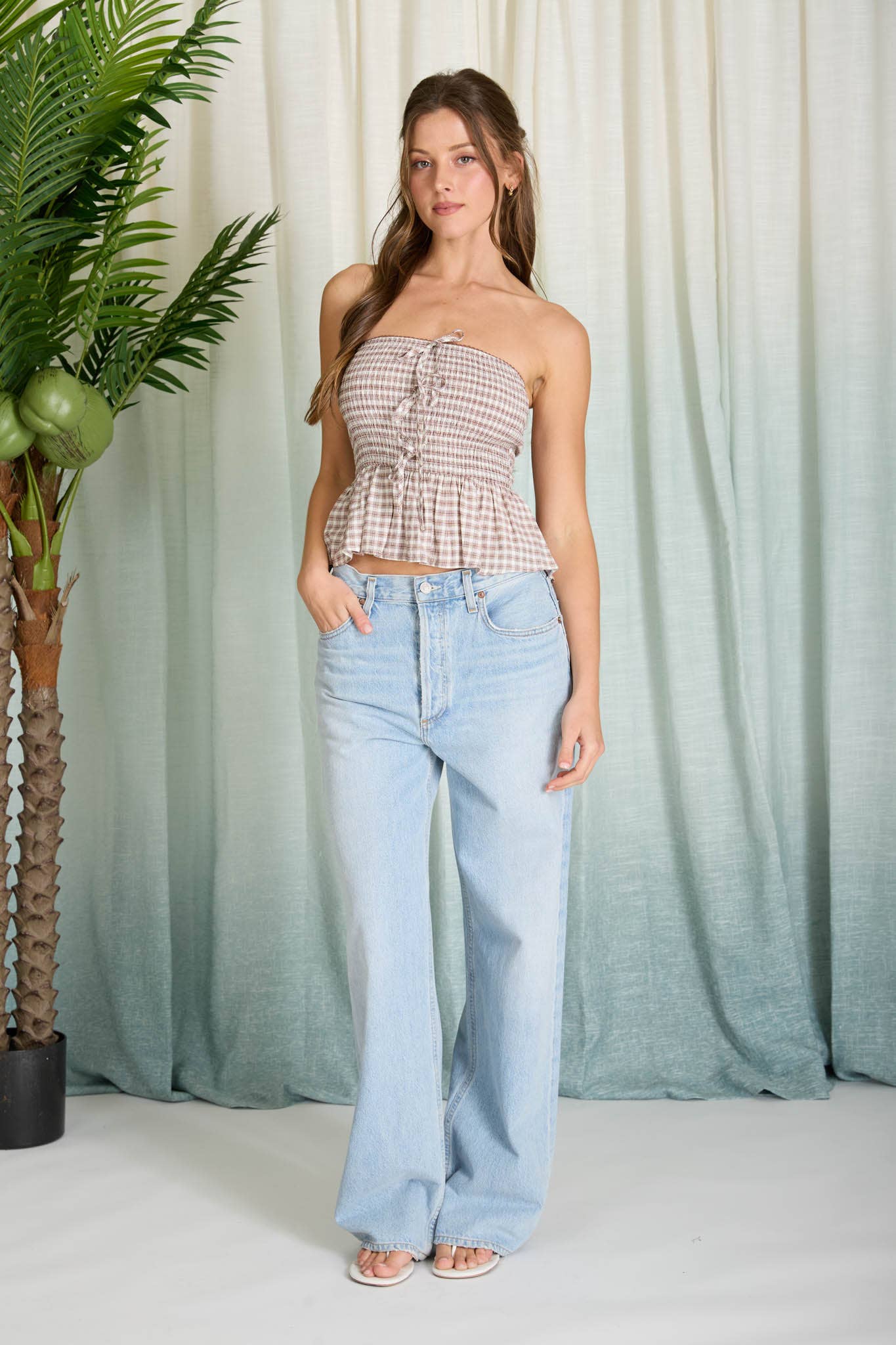 Cafe Check Peplum Top