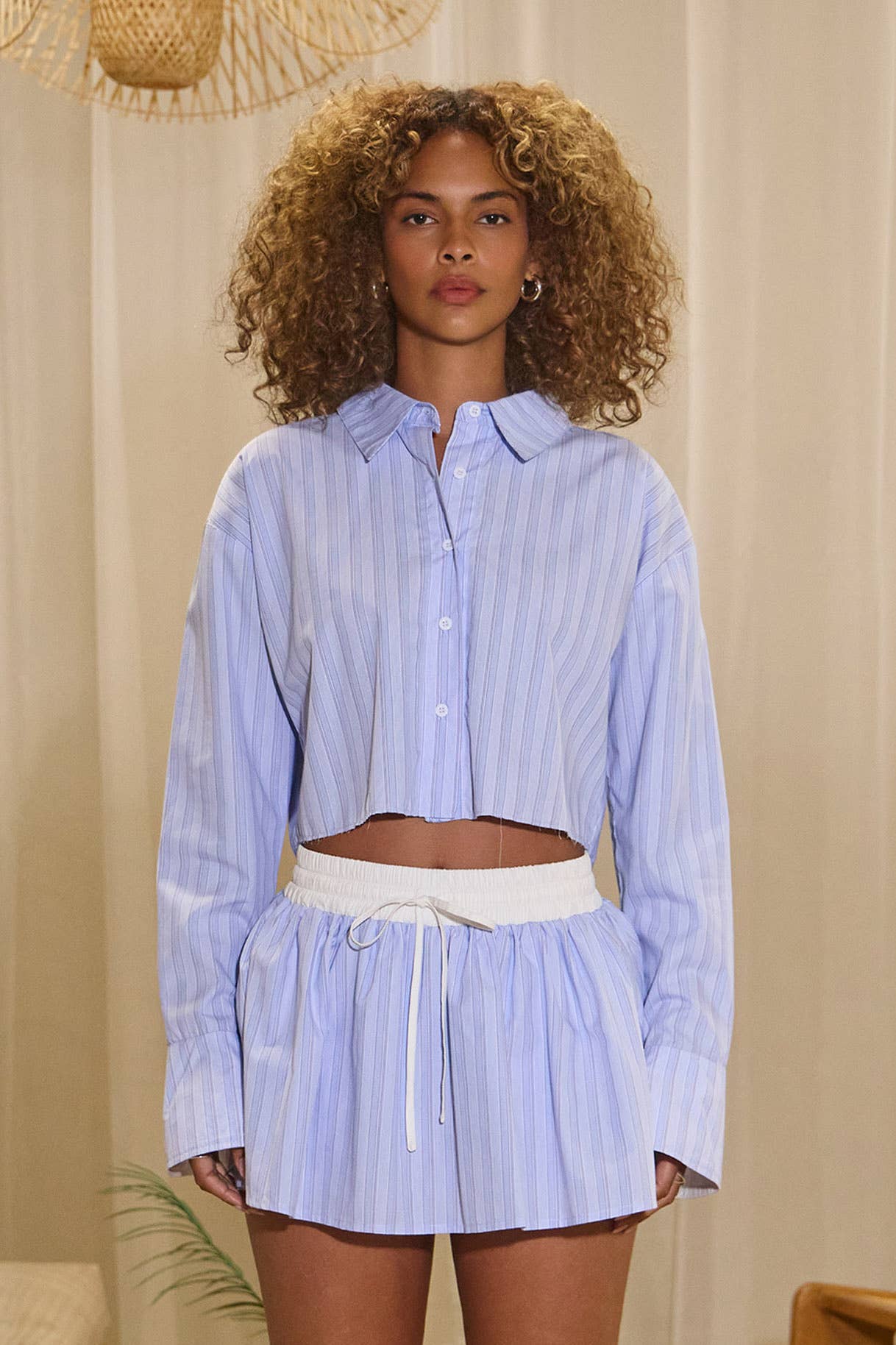 Striped Poplin Crop Button Down Shirt