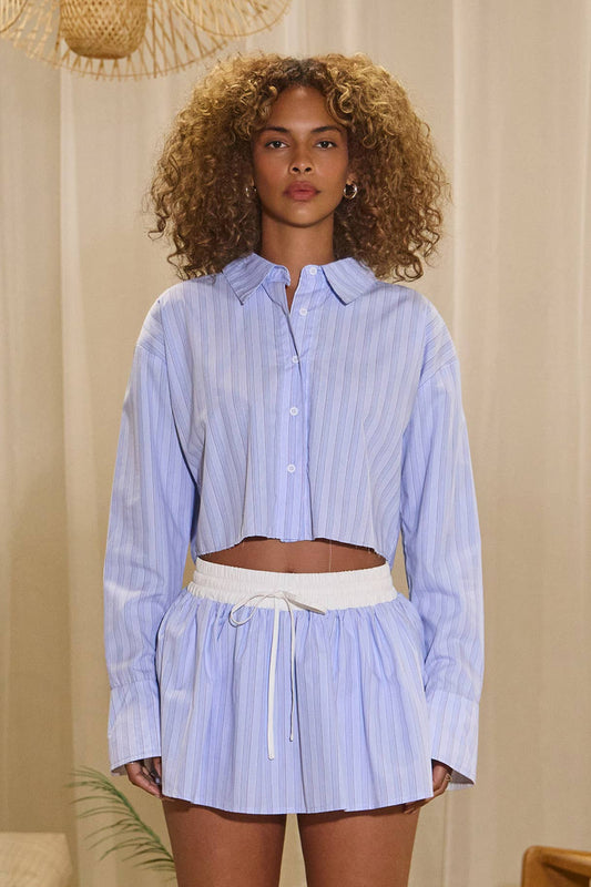 Striped Poplin Crop Button Down Shirt